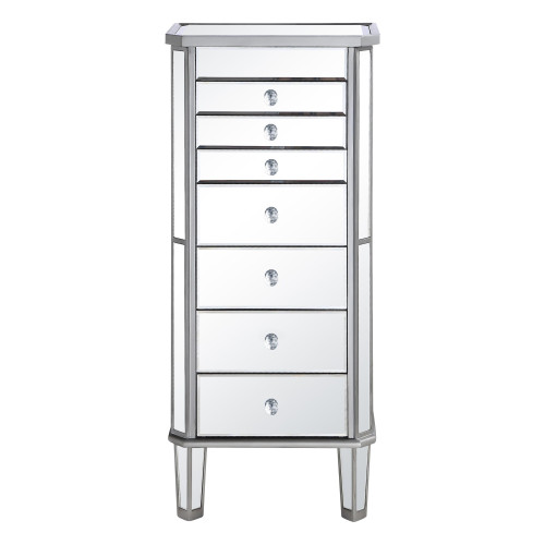 Elegant Furniture and Lighting 7 Drawer Jewelry Armoire 18 In. X 12 In. X 41 In. In Silver Clear (MF6-1003SC)