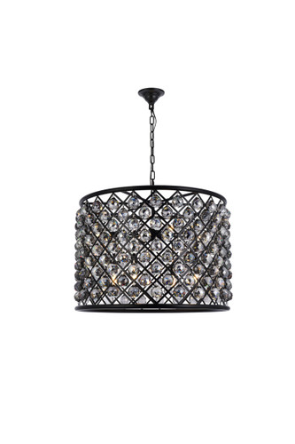 Madison 8 Light Matte Black Chandelier Silver Shade (Grey) Royal Cut Crystal (1206D27MB-SS/RC)