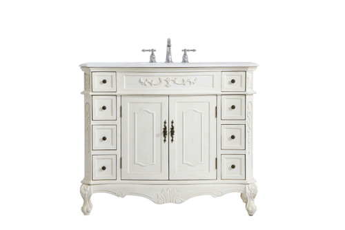 42 Inch Single Bathroom Vanity In Antique White With Ivory White Engineered Marble (VF10142AW-VW)