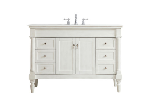 48 Inch Single Bathroom Vanity In Antique White With Ivory White Engineered Marble (VF13048AW-VW)