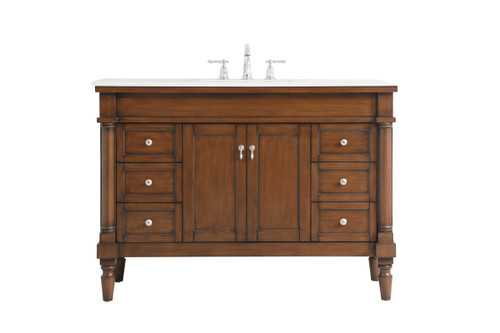 48 Inch Single Bathroom Vanity In Walnut With Ivory White Engineered Marble (VF13048WT-VW)