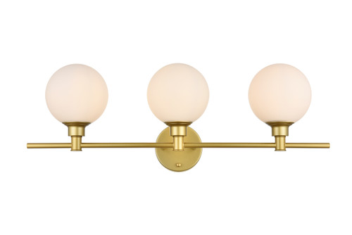 Elegant Furniture and Lighting Cordelia 3 Light Brass And Frosted White Bath Sconce (LD7317W28BRA)