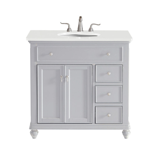 36 Inch Single Bathroom Vanity In Light Grey With Ivory White Engineered Marble (VF12336GR-VW)
