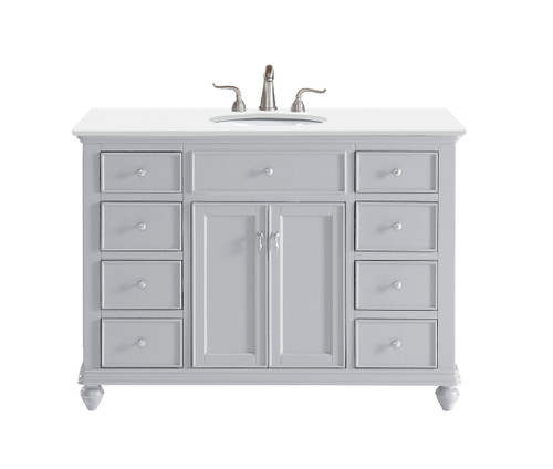 48 Inch Single Bathroom Vanity In Light Grey With Ivory White Engineered Marble (VF12348GR-VW)