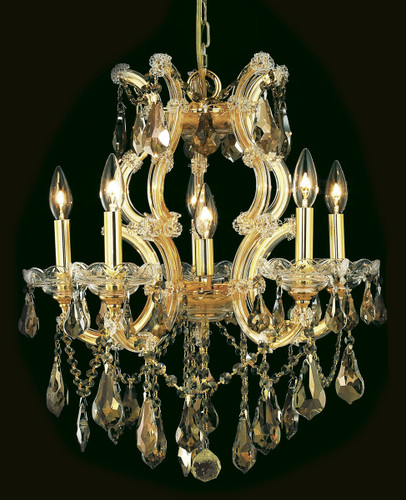Maria Theresa 6 Light Gold Chandelier Golden Teak (Smoky) Royal Cut Crystal (2801D20G-GT/RC)