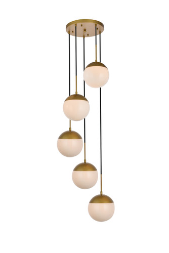 Eclipse 5 Lights Brass Pendant With Frosted White Glass (LD6078BR)