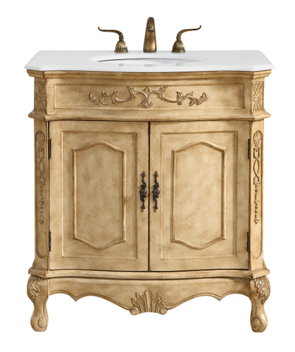 32 Inch Single Bathroom Vanity In Antique Beige With Ivory White Engineered Marble (VF10132AB-VW)
