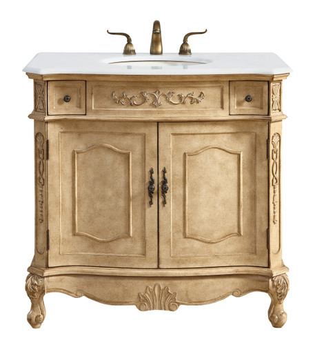 36 Inch Single Bathroom Vanity In Antique Beige With Ivory White Engineered Marble (VF10136AB-VW)