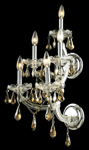 Maria Theresa 5 Light Chrome Wall Sconce Golden Teak (Smoky) Royal Cut Crystal (2801W5C-GT/RC)