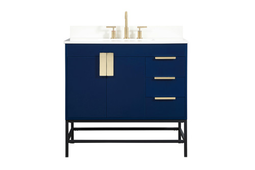 Elegant Furniture and Lighting 36 Inch Single Bathroom Vanity In Blue With Backsplash (VF48836MBL-BS)