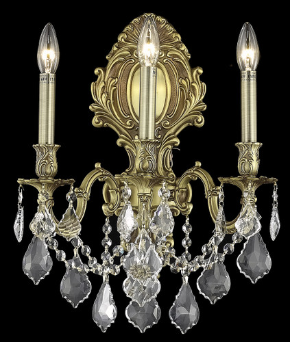Monarch 3 Light French Gold Wall Sconce Clear Royal Cut Crystal (9603W14FG/RC)