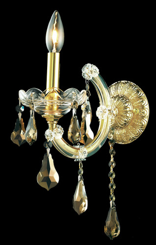 Maria Theresa 1 Light Gold Wall Sconce Golden Teak (Smoky) Royal Cut Crystal (2801W1G-GT/RC)
