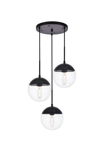 Eclipse 3 Lights Black Pendant With Clear Glass (LD6069BK)
