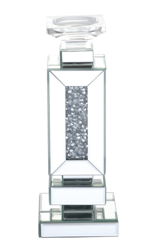 13.5 Inch Tall Crystal Candleholder Silver Royal Cut Crystal (MR9203)