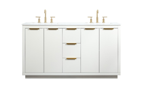 60 Inch Double Bathroom Vanity In White (VF19460DWH)