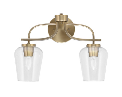 Cavella 2 Light Bath Bar, New Age Brass Finish, 5" Clear Bubble Glass (3912-NAB-210)