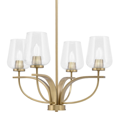 Cavella 4 Light, Uplight, Chandelier, New Age Brass Finish, 5" Clear Bubble Glass (3904-NAB-210)