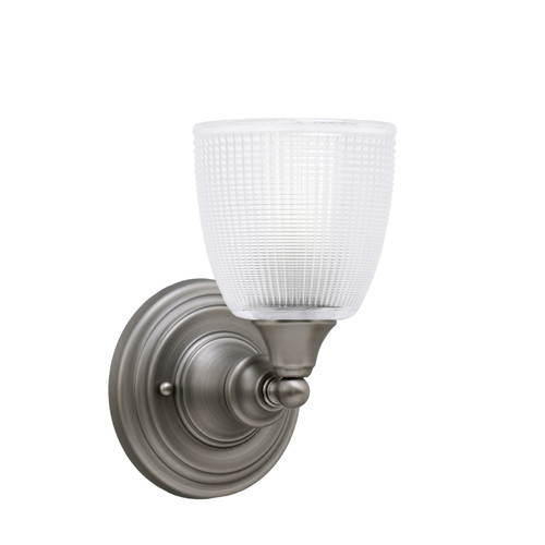 Wall Sconce, Brushed Nickel Finish, 5" Clear Ribbed Glass (40-BN-500)