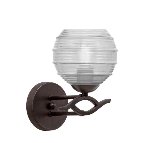 Revo 1 Light Wall Sconce, Dark Granite Finish, 6" Clear Ribbed Glass (141-DG-5110)