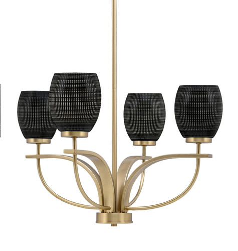Cavella 4 Light, Uplight, Chandelier, New Age Brass Finish, 5" Black Matrix Glass (3904-NAB-4029)