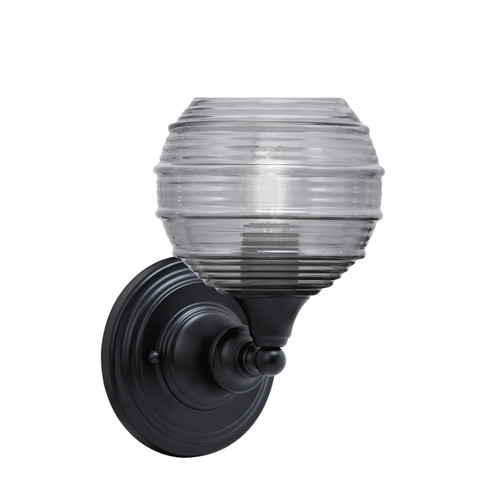 Wall Sconce, Matte Black Finish, 6" Smoke Ribbed Glass (40-MB-5112)