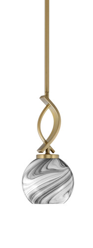 Cavella Stem Hung Mini Pendant, New Age Brass Finish, 5.75" Onyx Swirl Glass (3901-NAB-4109)