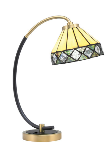 Desk Lamp, Matte Black & New Age Brass Finish, 7" Diamond Peak Art Glass (57-MBNAB-9405)