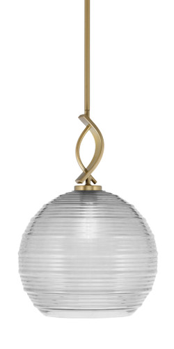 Cavella Stem Hung Mini Pendant, New Age Brass Finish, 12" Clear Ribbed Glass (3901-NAB-5130)