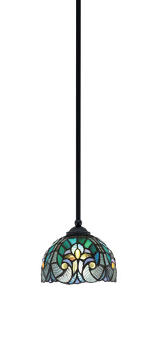 Zilo Stem Mini Pendant, Matte Black Finish, 7" Turquoise Cypress Art Glass (560-MB-9925)