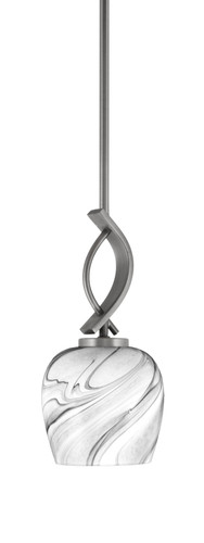 Cavella Stem Hung Mini Pendant, Graphite Finish, 6" Onyx Swirl Glass  (3901-GP-4819)