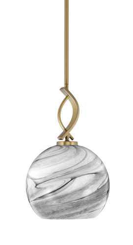 Cavella Stem Hung Mini Pendant, New Age Brass Finish, 9.5" Onyx Swirl Glass  (3901-NAB-4359)