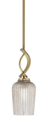 Cavella Stem Hung Mini Pendant, New Age Brass Finish, 5" Silver Textured Glass  (3901-NAB-4253)