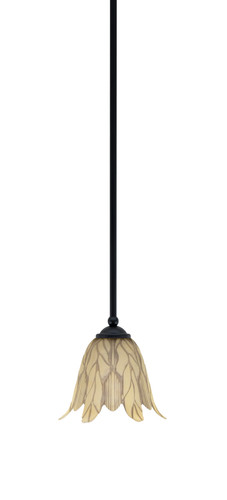 Zilo Stem Mini Pendant, Matte Black Finish, 7" Vanilla Leaf Glass (560-MB-1025)
