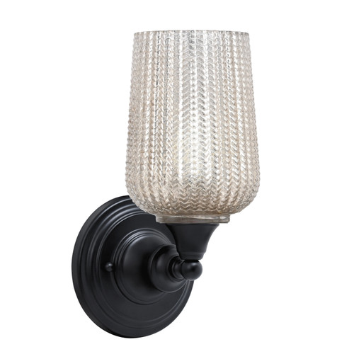 Wall Sconce, Matte Black Finish, 5" Silver Textured Glass (40-MB-4253)