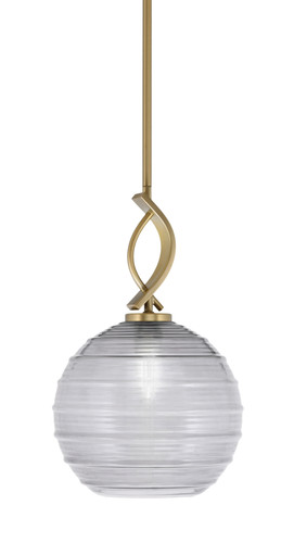 Cavella Stem Hung Mini Pendant, New Age Brass Finish, 10" Smoke Ribbed Glass (3901-NAB-5122)