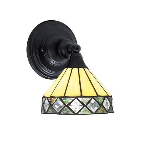 Wall Sconce, Matte Black Finish, 7" Diamond Peak Art Glass (40-MB-9405)