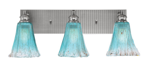 Edge 3 Light Bath Bar, Brushed Nickel Finish, 5.5" Fluted Teal Crystal Glass (1163-BN-725)