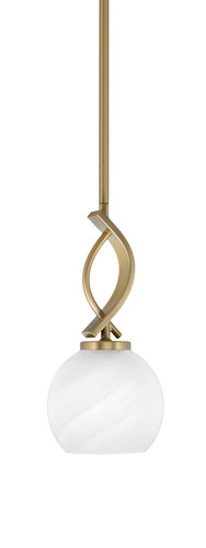 Cavella Stem Hung Mini Pendant, New Age Brass Finish, 5.75" White Marble Glass (3901-NAB-4101)
