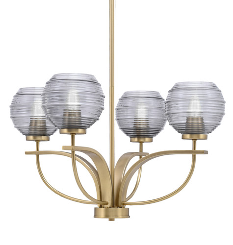 Cavella 4 Light, Uplight, Chandelier, New Age Brass Finish, 6" Smoke Ribbed Glass  (3904-NAB-5112)