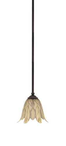 Zilo Stem Hung Mini Pendant, Dark Granite Finish, 7" Vanilla Leaf Glass (560-DG-1025)