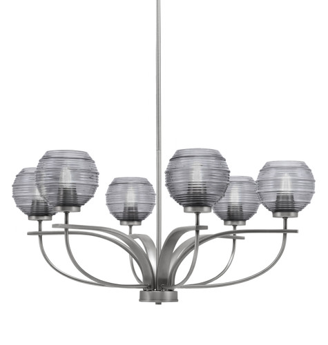Cavella 6 Light, Uplight, Chandelier, Graphite Finish, 6" Smoke Ribbed Glass (3906-GP-5112)