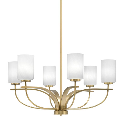 Cavella 6 Light, Uplight, Chandelier, New Age Brass Finish, 4" White Marble Glass (3906-NAB-3001)