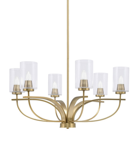 Cavella 6 Light, Uplight, Chandelier, New Age Brass Finish, 4" Clear Bubble Glass  (3906-NAB-300)