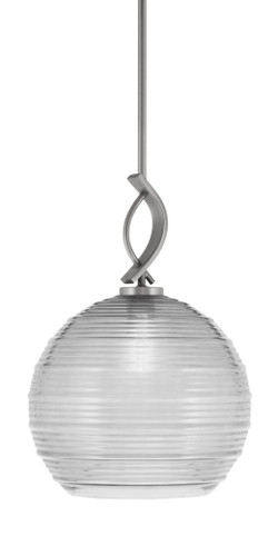 Cavella Stem Hung Mini Pendant, Graphite Finish, 12" Clear Ribbed Glass  (3901-GP-5130)