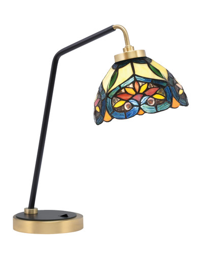 Desk Lamp, Matte Black & New Age Brass Finish, 7" Pavo Art Glass (59-MBNAB-9425)