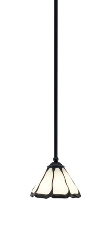 Zilo Stem Mini Pendant, Matte Black Finish, 7" Pearl & Black Flair Art Glass (560-MB-9125)