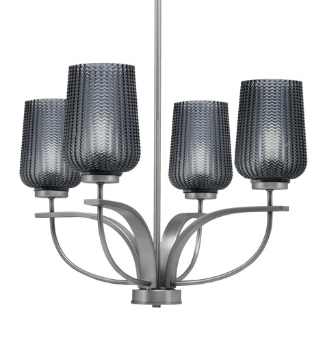 Cavella 4 Light, Uplight, Chandelier, Graphite Finish, 5" Smoke Textured Glass (3904-GP-4252)