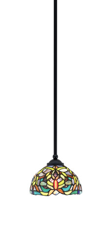 Zilo Stem Mini Pendant, Matte Black Finish, 7" Kaleidoscope Art Glass (560-MB-9905)