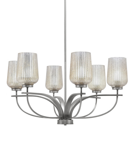 Cavella 6 Light, Uplight, Chandelier, Graphite Finish, 5" Silver Textured Glass  (3906-GP-4253)