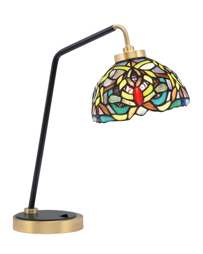 Desk Lamp, Matte Black & New Age Brass Finish, 7" Kaleidoscope Art Glass (59-MBNAB-9905)